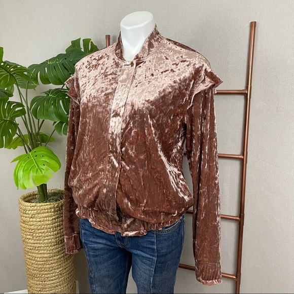 Anthropologie Sabina Musayev Pink Blushed Velvet Bomber Jacket (Sz Small) - Picture 5 of 11